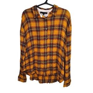 Jane + Delancey Plaid Button Down Shirt Mustard Rust Women’s S NWT